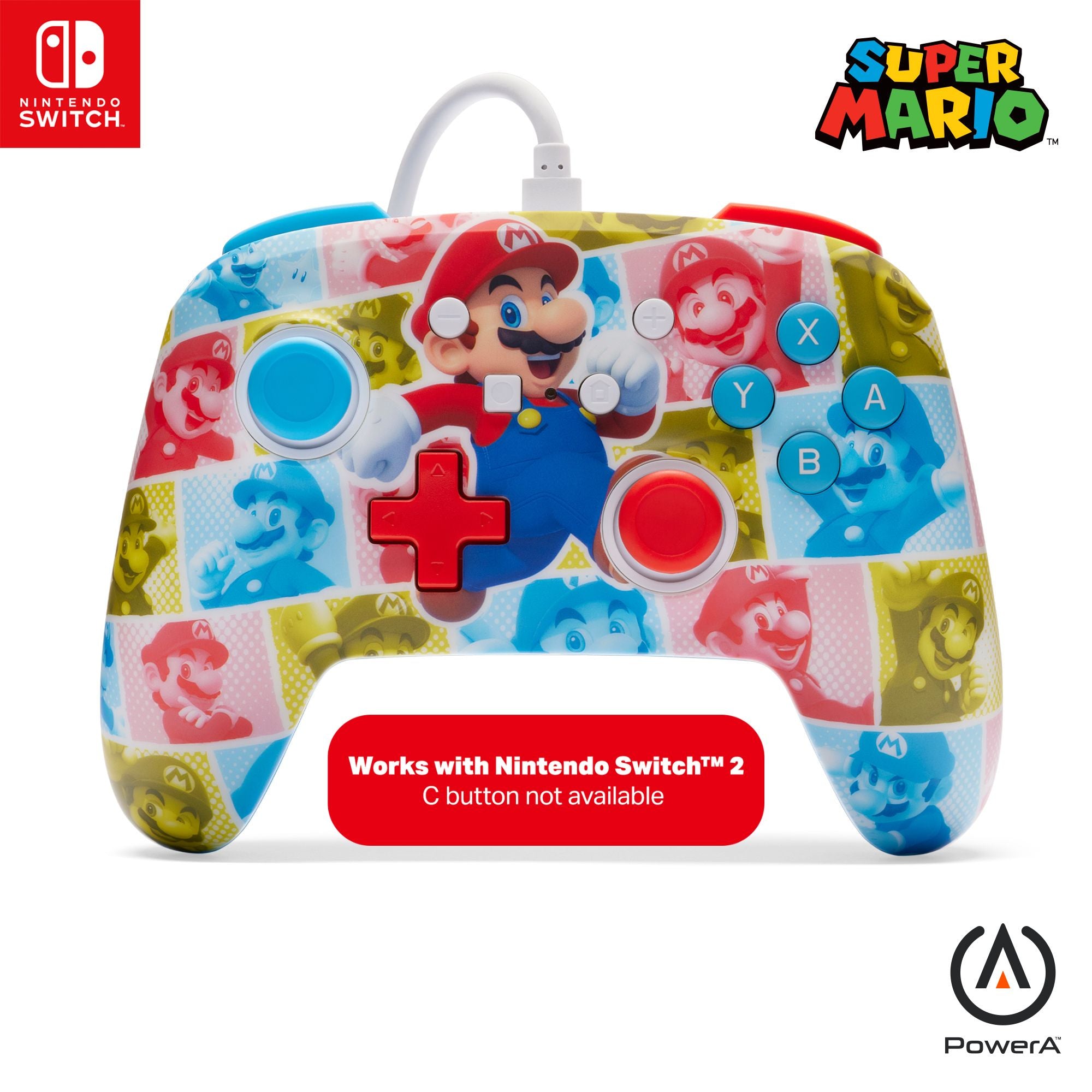 PowerA Enhanced Wired Controller Nintendo Switch Mario Hero Reel vista frontal